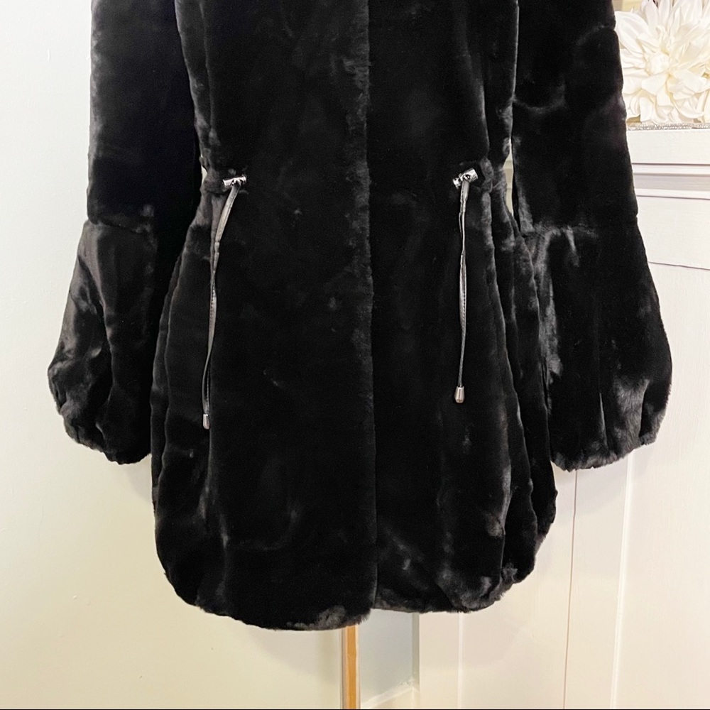 Fabulous Furs Black Hooded Sheared Faux Fur Beaver Anorak Winter Coat Size Small - Picture 7 of 16